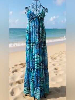 Blue Patterned Maxi Dress